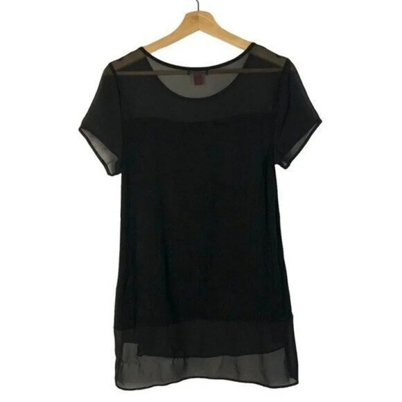 Vince Camuto Black Mixed Media Short Sleeve Blouse XS - Picture 2 of 4